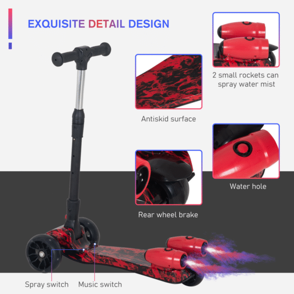 Child Wheel E-Scooter Light Music Water Spray Rechargeable 3-6 Yrs Red - Image 8