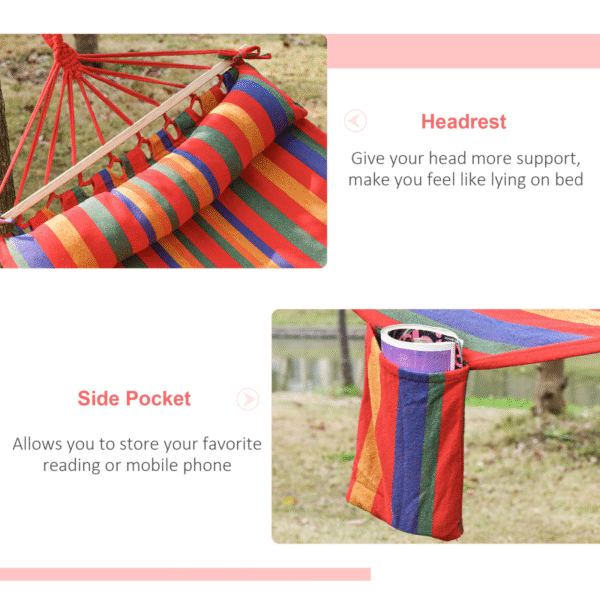 Cotton Hammock Soft Portable Swing Sleeping & Headrest & Side Pocket Chair - Image 8