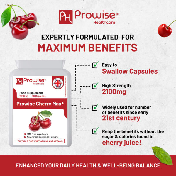 Cherry Max+ 2100mg Montmorency Cherry Added with Black Cherry I 90 Vegan Capsules High Strength I Made in The UK - Image 2