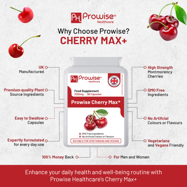 Cherry Max+ 2100mg Montmorency Cherry Added with Black Cherry I 90 Vegan Capsules High Strength I Made in The UK - Image 3