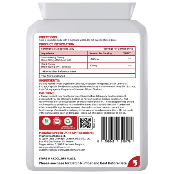 Cherry Max+ 2100mg Montmorency Cherry Added with Black Cherry I 90 Vegan Capsules High Strength I Made in The UK - Image 4
