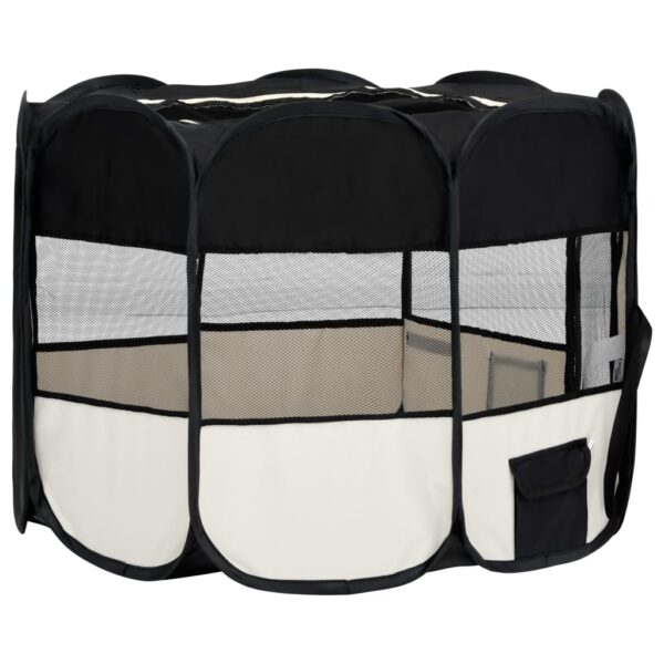 vidaXL Foldable Dog Playpen with Carrying Bag Black 90x90x58 cm - Image 4