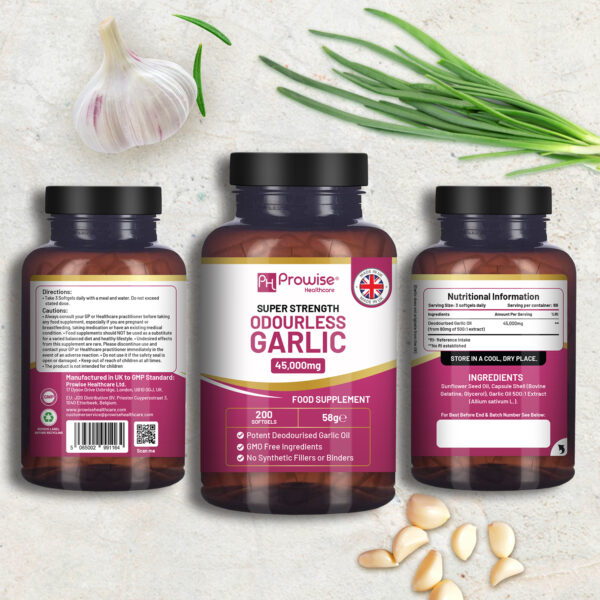 Premium Odourless Garlic Capsules - High Strength 45,000mg - 200 Softgels by Prowise - Image 2