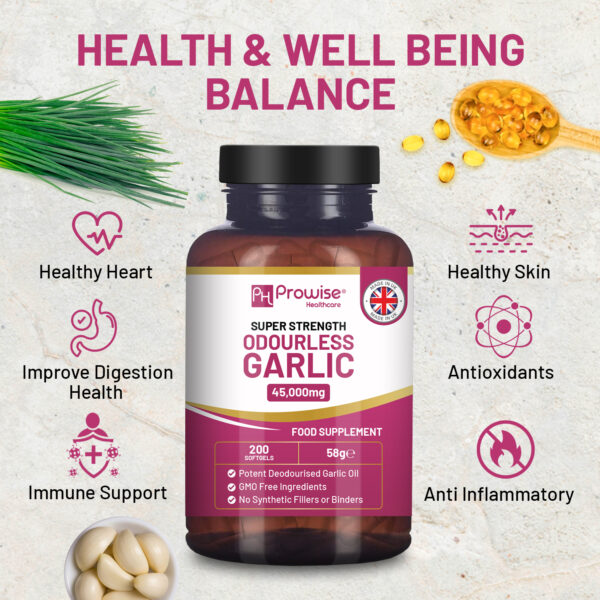 Premium Odourless Garlic Capsules - High Strength 45,000mg - 200 Softgels by Prowise - Image 3