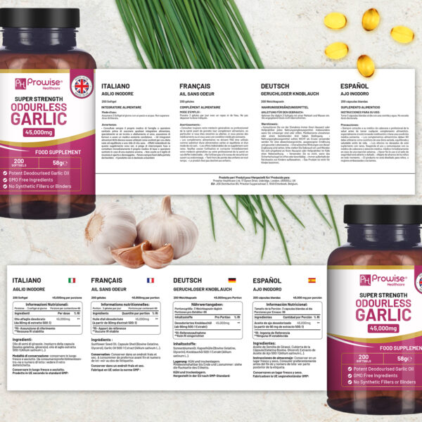 Premium Odourless Garlic Capsules - High Strength 45,000mg - 200 Softgels by Prowise - Image 5