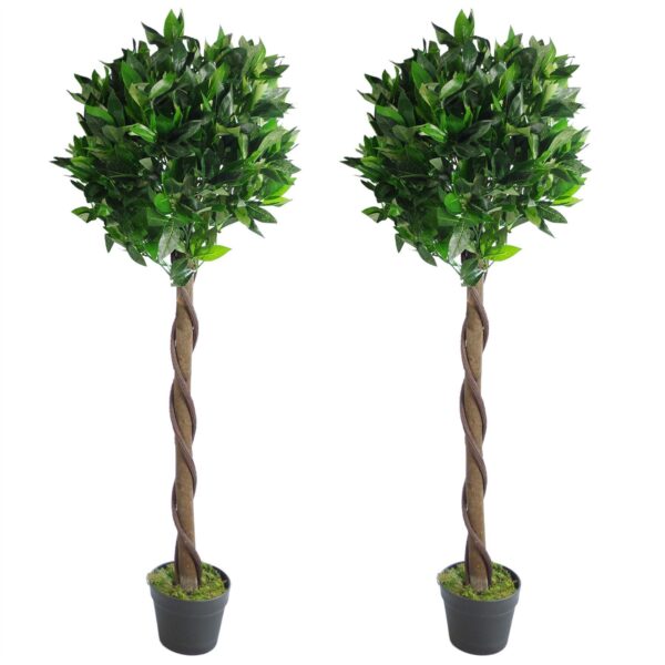 Pair of 120cm (4ft) Twist Natural Artificial Topiary Bay Laurel Ball Trees - Image 2