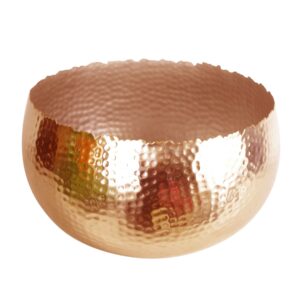 XL Metal Bowl Planter 32 x 20cm Hammered Copper Colour Curvy Edge