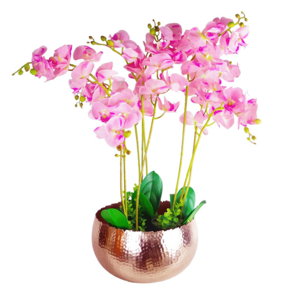 XL Metal Bowl Planter 32 x 20cm Hammered Copper Colour Curvy Edge - Image 3