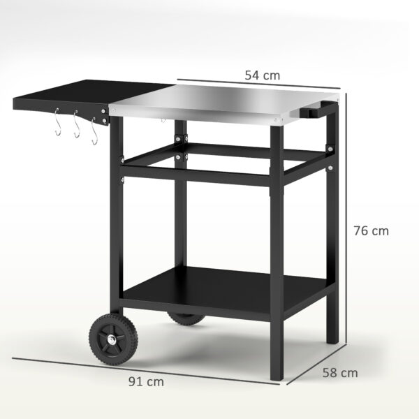 Outsunny BBQ Trolley with Foldable Side Table, Movable Pizza Table, Black - Image 5