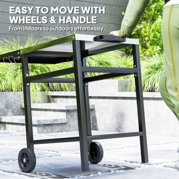 Outsunny BBQ Trolley with Foldable Side Table, Movable Pizza Table, Black - Image 6