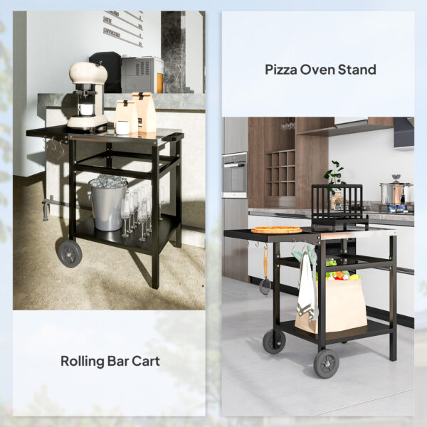 Outsunny BBQ Trolley with Foldable Side Table, Movable Pizza Table, Black - Image 7