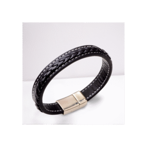 Men's Faux Black Leather Bracelet