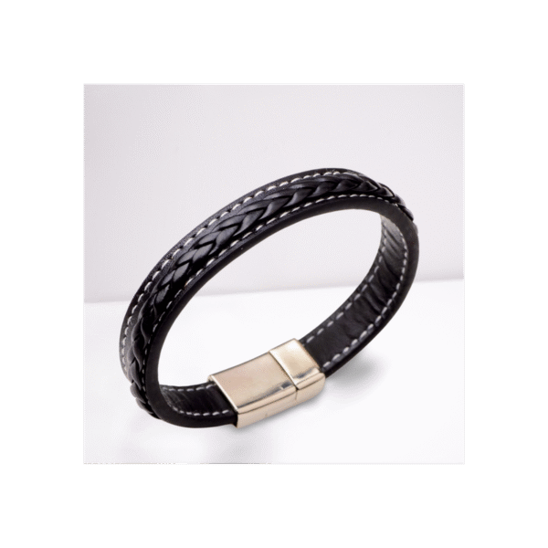 Men's Faux Black Leather Bracelet