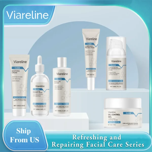 Viareline Soothing Repair Facial Care Series Moisturizing Skin Oil Control Brighten Skin Tone Clean Pores Tender Face Care Set