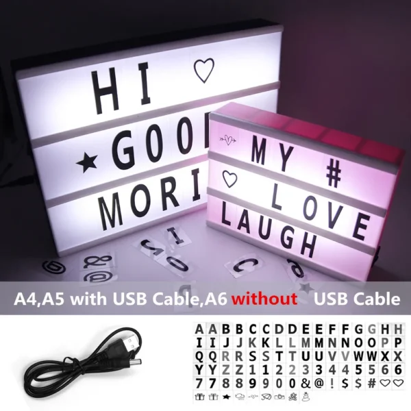 A4 A5 A6 DIY Letters LED Combination Light Box Night Light USB / AA Battery Powered Symbol Cards Table Lamp Message Board - Image 6