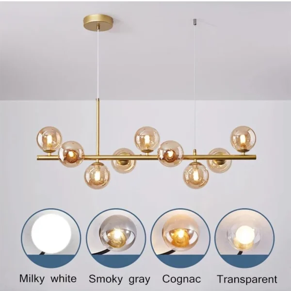 Nordic Modern LED Pendant Gold Light Glass Ball 11 Heads Hanging Lamp for Kitchen Living Dining Room Suspension Luminaire Design - Image 3