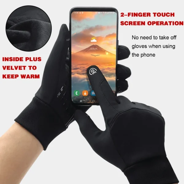 Autumn Winter Warm Men's Gloves Outdoor Cycling Sports Waterproof Touch Screen Glove For Men Women Plush Warm Slip-Proof Gloves - Image 2