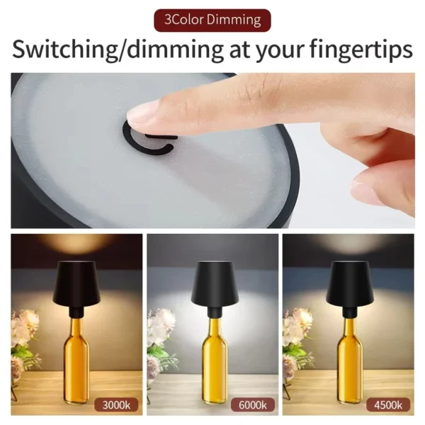 Wine Bottle LED Wireless Table Lamp USB Rechargeable Dining Table Lights Beverage Lamp Top touch 3-color Infinitely Dimmable ﻿ - Image 3