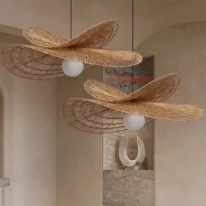 Wabi-Sabi Style Pendant Lights For Bedroom Living Room Rattan Hand-Woven Lamp Restaurant Home Decor Chandeliers G80 Bulb