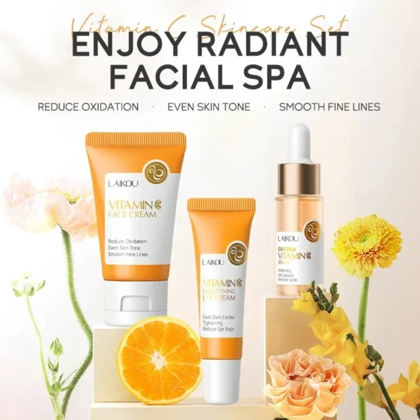 3pcs/set LAIKOU Vitamin C 24K Golden Sakura Skin Care Sets Face Cream Serum Eye Cream Moisturizing Anti Wrinkles Face Care Kit - Image 2