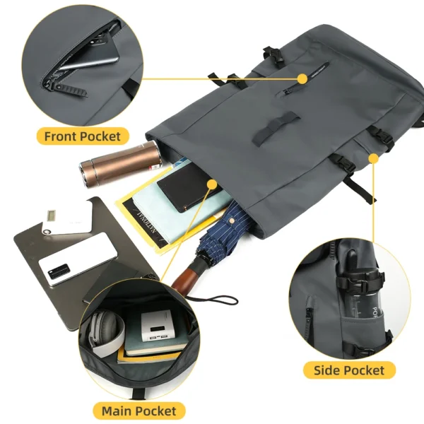 HK Waterproof Rolltop Backpack Large Capacity Laptop Bag for Men Women Travel School Business Anti-theft Bag With USB Charging - Image 4