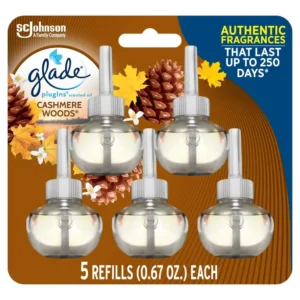 5 Ct Cashmere Woods Scented Oil Air Freshener Refills 3.35 FL. Oz. Infused with Essential Oils Long Lasting Fragrance Dorm Room