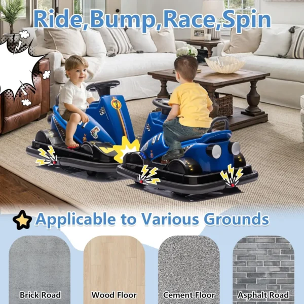 12V Kids Bumper Car, Ride On Toys for Toddlers, Motor Bumper Electric Car for Kids with Horn, Music, Four-Wheel LED Waterfall Li - Image 5