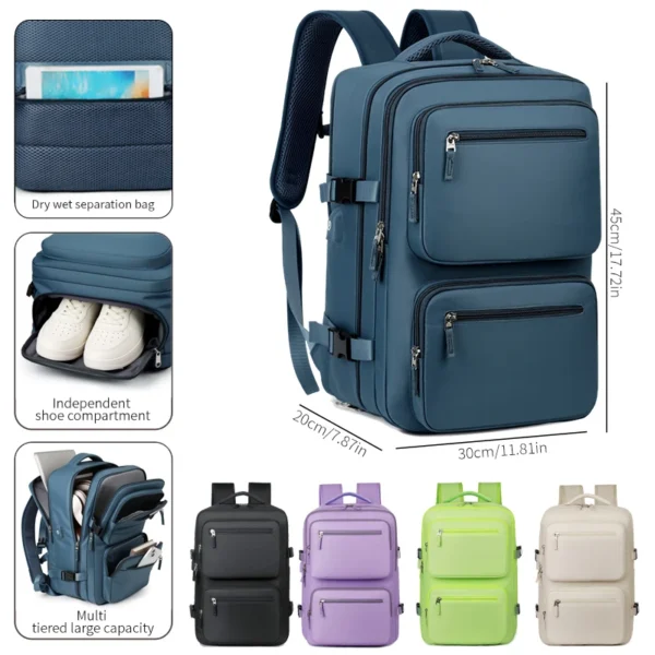 Large Travel Backpack for Women Men Cabin Bag Multifunctional Airplane Waterproof Backpack with USB Charging Anti-Theft Backpack - Image 3