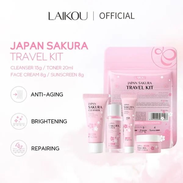 Sakura Skin Care Sets & Kits With Cleanser,Serum,Eye Cream,essence Cream Beauty Products For Women Gift Sets Routine Travel Kit - Image 2