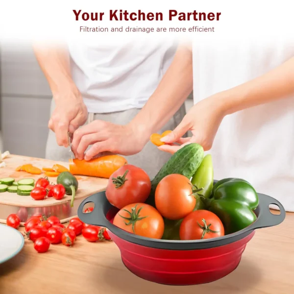 Collapsible Pasta Strainers,Kitchen Colander for Draining Fruit, Kitchen Silicone Filter Vegetables Baskets, Sink Washing Bowl - Image 3