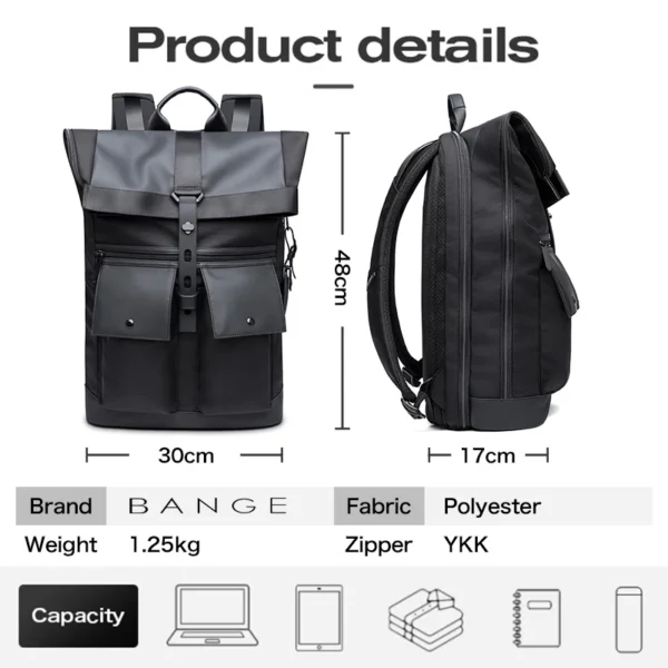 Bange Casual Men Anti Theft Backpack 15.6 inch Multifunctional Waterproof Backpacks Daily Travel Bag School Rucksack With Belt - Image 2