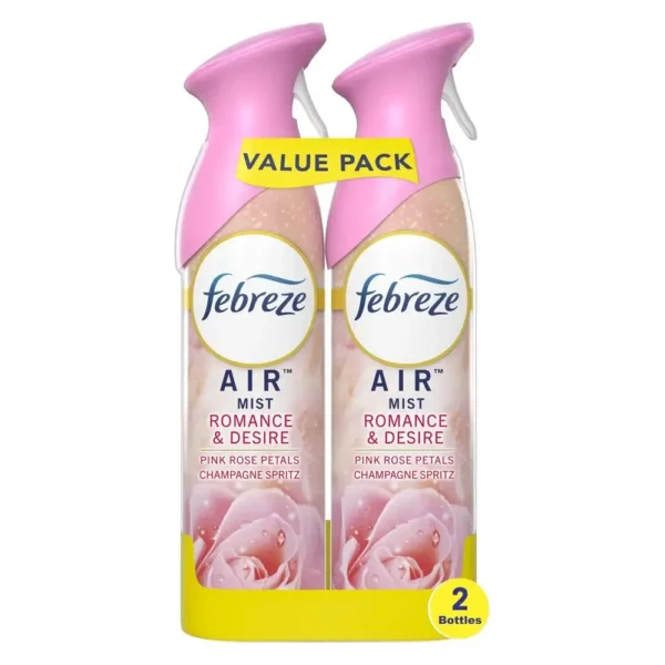 Pink Rose Petals Spray Air Freshener 8.8 oz 2 Ct Odor Eliminating Deodorizing Romance & Desire Home and Car Burst of Fresh