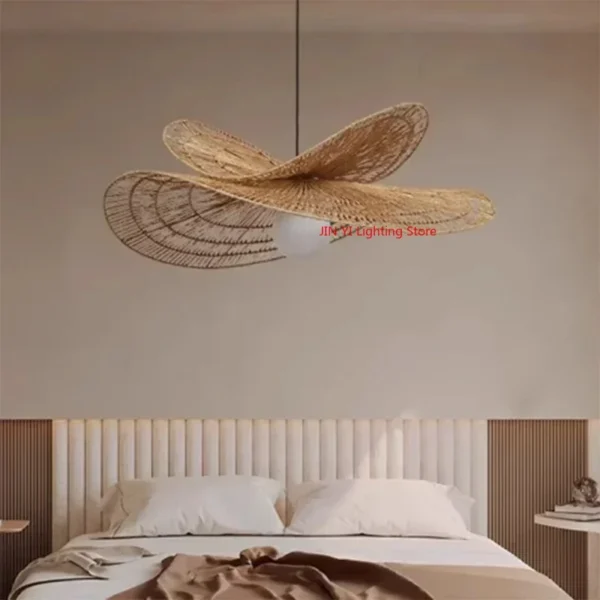 Wabi-Sabi Style Pendant Lights For Bedroom Living Room Rattan Hand-Woven Lamp Restaurant Home Decor Chandeliers G80 Bulb - Image 2