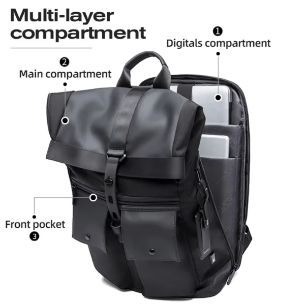 Bange Casual Men Anti Theft Backpack 15.6 inch Multifunctional Waterproof Backpacks Daily Travel Bag School Rucksack With Belt - Image 3