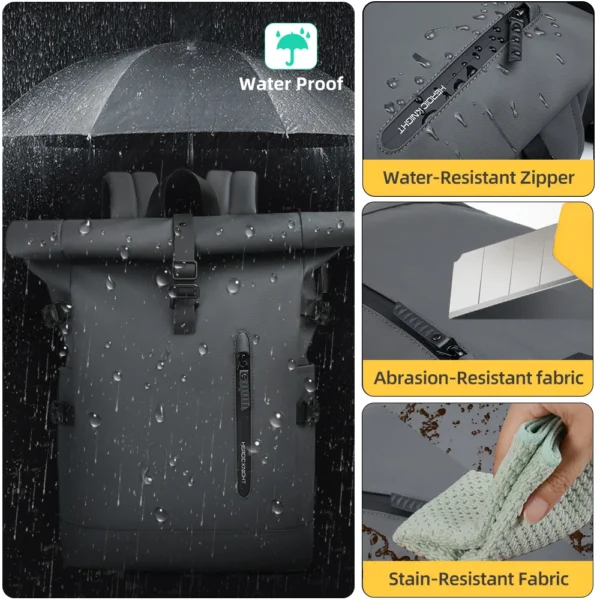 HK Waterproof Rolltop Backpack Large Capacity Laptop Bag for Men Women Travel School Business Anti-theft Bag With USB Charging - Image 5