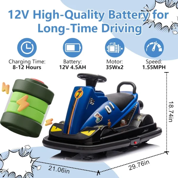 12V Kids Bumper Car, Ride On Toys for Toddlers, Motor Bumper Electric Car for Kids with Horn, Music, Four-Wheel LED Waterfall Li - Image 6