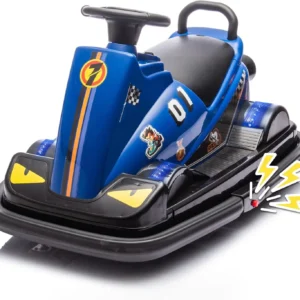 12V Kids Bumper Car, Ride On Toys for Toddlers, Motor Bumper Electric Car for Kids with Horn, Music, Four-Wheel LED Waterfall Li