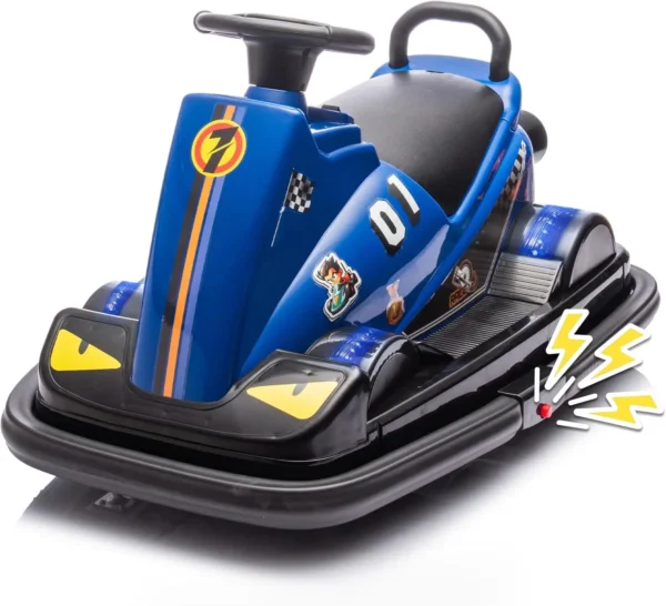 12V Kids Bumper Car, Ride On Toys for Toddlers, Motor Bumper Electric Car for Kids with Horn, Music, Four-Wheel LED Waterfall Li