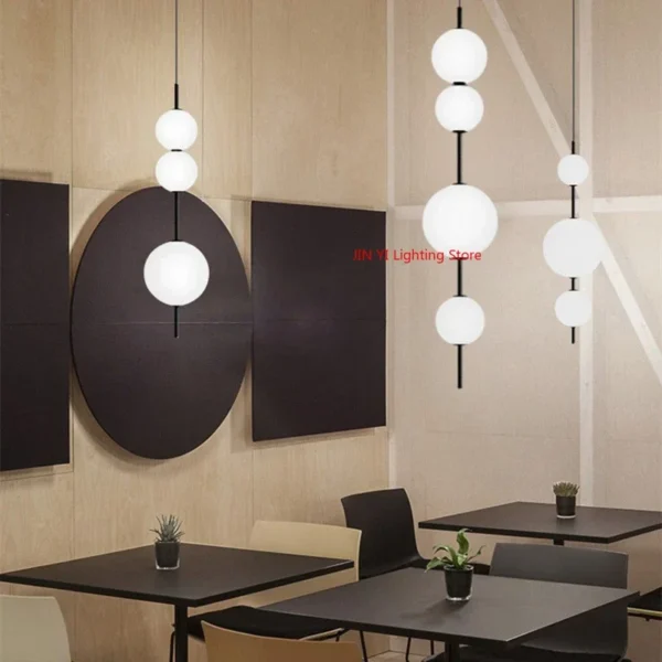 Designer Led White Glass Pendant Chandelier For Cafe Bar Bedroom Kitchen 4 Heads Round Ball Hanging Lighting Fixture Home Decor - Image 2