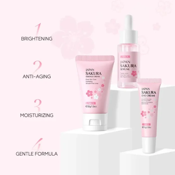 3pcs/set LAIKOU Vitamin C 24K Golden Sakura Skin Care Sets Face Cream Serum Eye Cream Moisturizing Anti Wrinkles Face Care Kit - Image 6