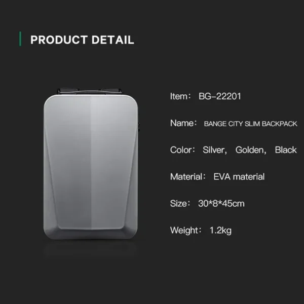 BANGE NEW Shell Design Anti-thief TSA Lock Men Backpack Waterproof 15.6 inch Laptop Bag Man Travel Bag With USB Charging - Image 2