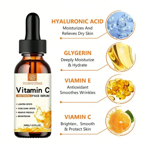 Vitamin C Facial Essence Contains Hyaluronic Acid Dark Spot Remover Moisturizing Repair Anti-aging Essence Facial Skin Care 30ml - Image 4