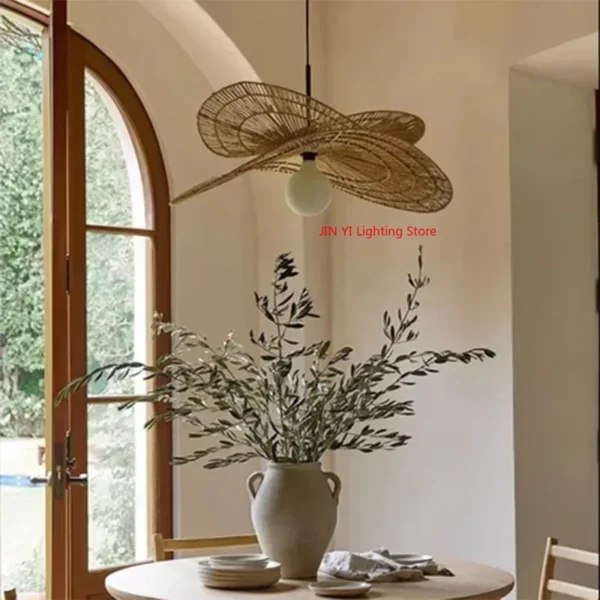 Wabi-Sabi Style Pendant Lights For Bedroom Living Room Rattan Hand-Woven Lamp Restaurant Home Decor Chandeliers G80 Bulb - Image 5