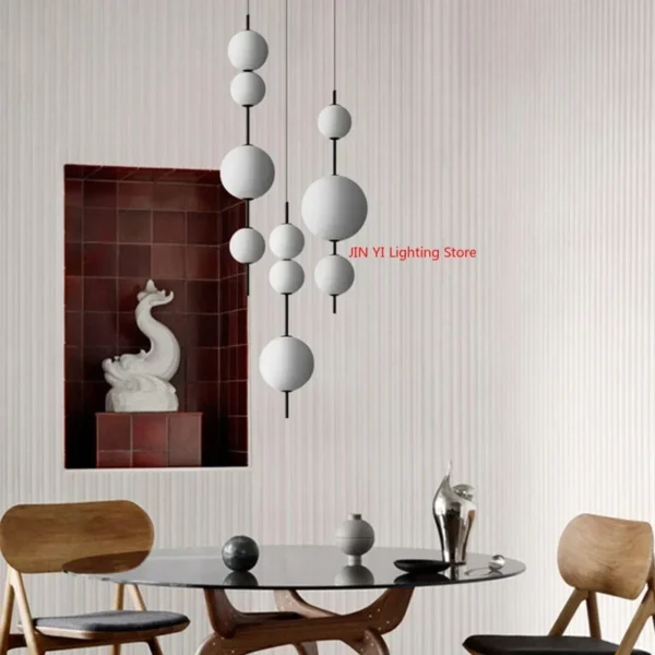 Designer Led White Glass Pendant Chandelier For Cafe Bar Bedroom Kitchen 4 Heads Round Ball Hanging Lighting Fixture Home Decor - Image 3