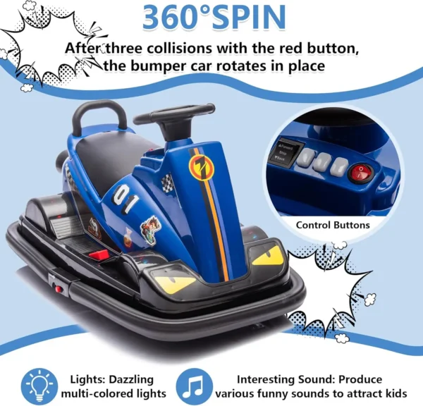 12V Kids Bumper Car, Ride On Toys for Toddlers, Motor Bumper Electric Car for Kids with Horn, Music, Four-Wheel LED Waterfall Li - Image 2