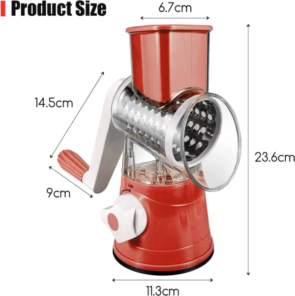 Cheese Grater Rotary, Rotary Grater for Kitchen, 3 in 1 Grater Vegetable Slicer with 3 Drum Blades,Fast Cutting Cheese Shredder - Image 2
