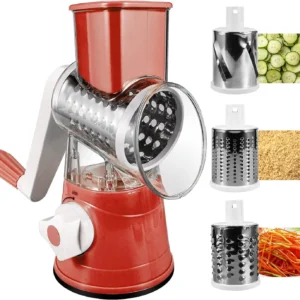 Cheese Grater Rotary, Rotary Grater for Kitchen, 3 in 1 Grater Vegetable Slicer with 3 Drum Blades,Fast Cutting Cheese Shredder