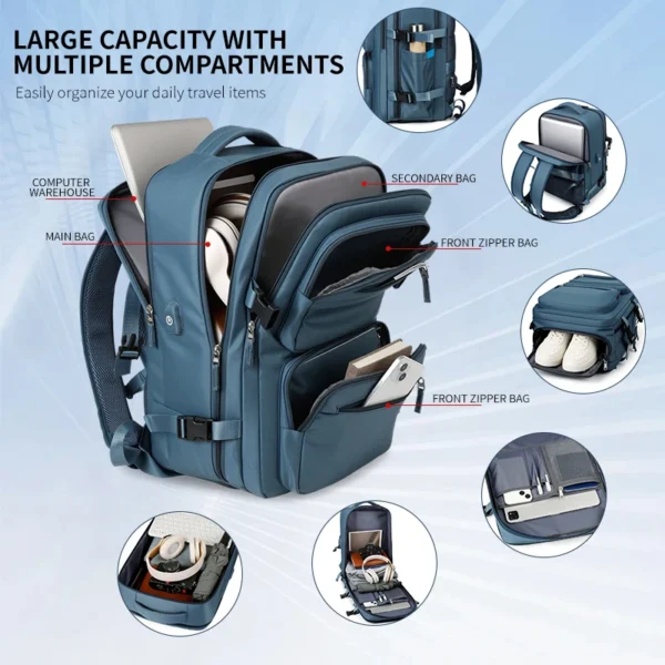 Large Travel Backpack for Women Men Cabin Bag Multifunctional Airplane Waterproof Backpack with USB Charging Anti-Theft Backpack - Image 4