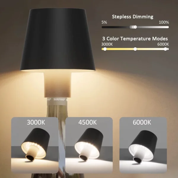 Wine Bottle LED Wireless Table Lamp USB Rechargeable Dining Table Lights Beverage Lamp Top touch 3-color Infinitely Dimmable ﻿ - Image 2