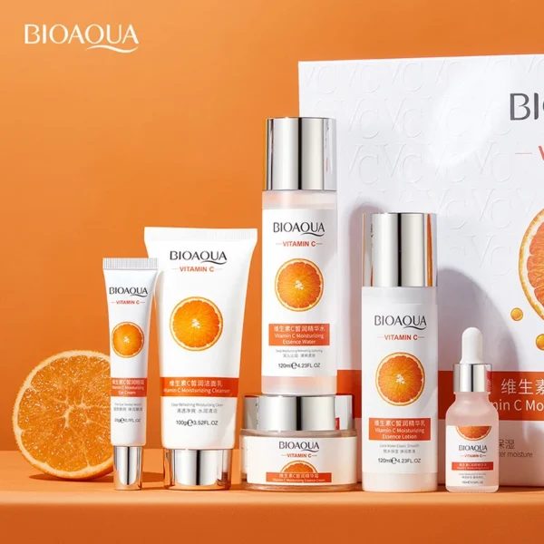 6pcs/lot BIOAQUA Vitamin C Skin Care Sets Moisturizing Hydrating Anti-aging Eye Face Cream Serum Facial Cleanser Skin Care Kit